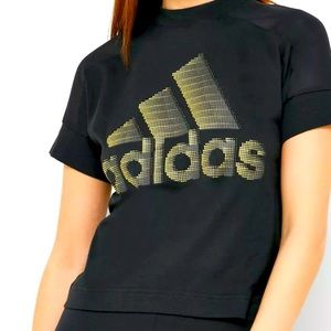 New Women adidas ID Glam Tee Black Mock Neck Crop Shirt Top Size M